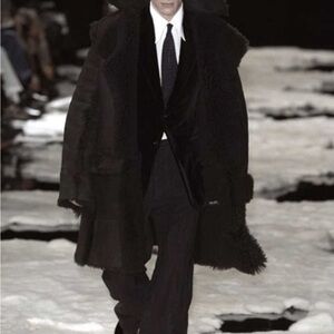 Authentic Gucci vintage single breasted shearling suede leather black coat Sz 50